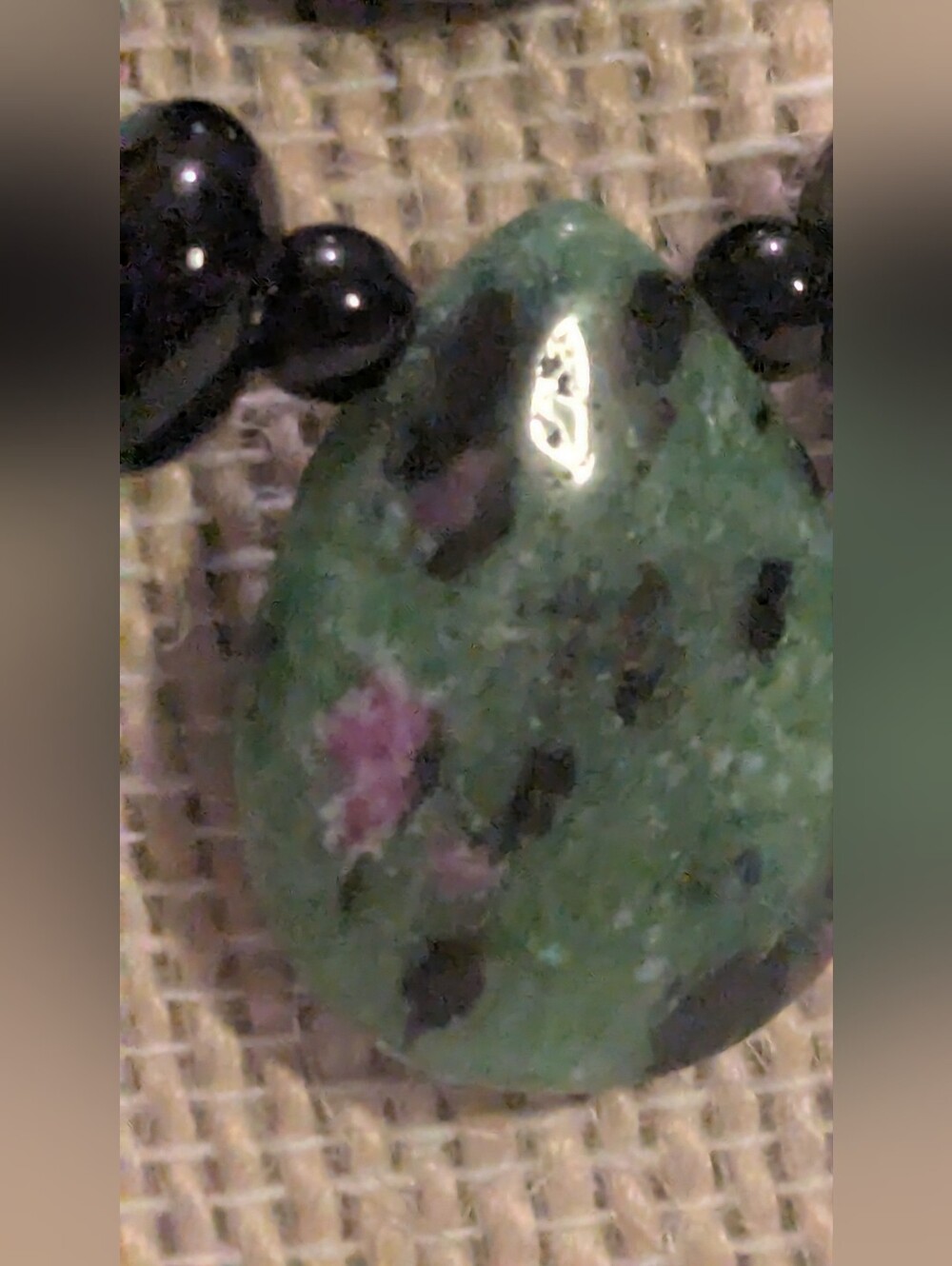 Ruby Zoisite Teardrop Double-Strand Necklace • With Onyx Satement